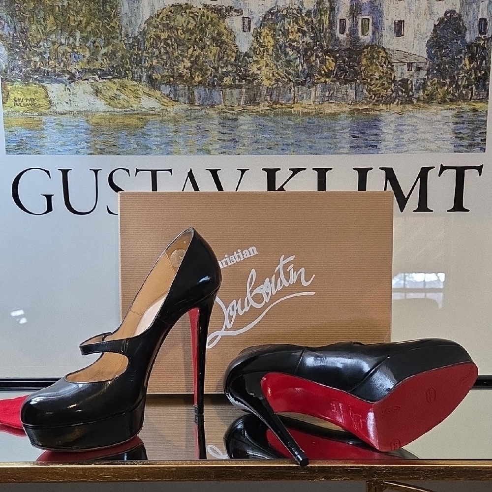 Christian Louboutin Black Mary Jane Style Red Bottom Heels 38